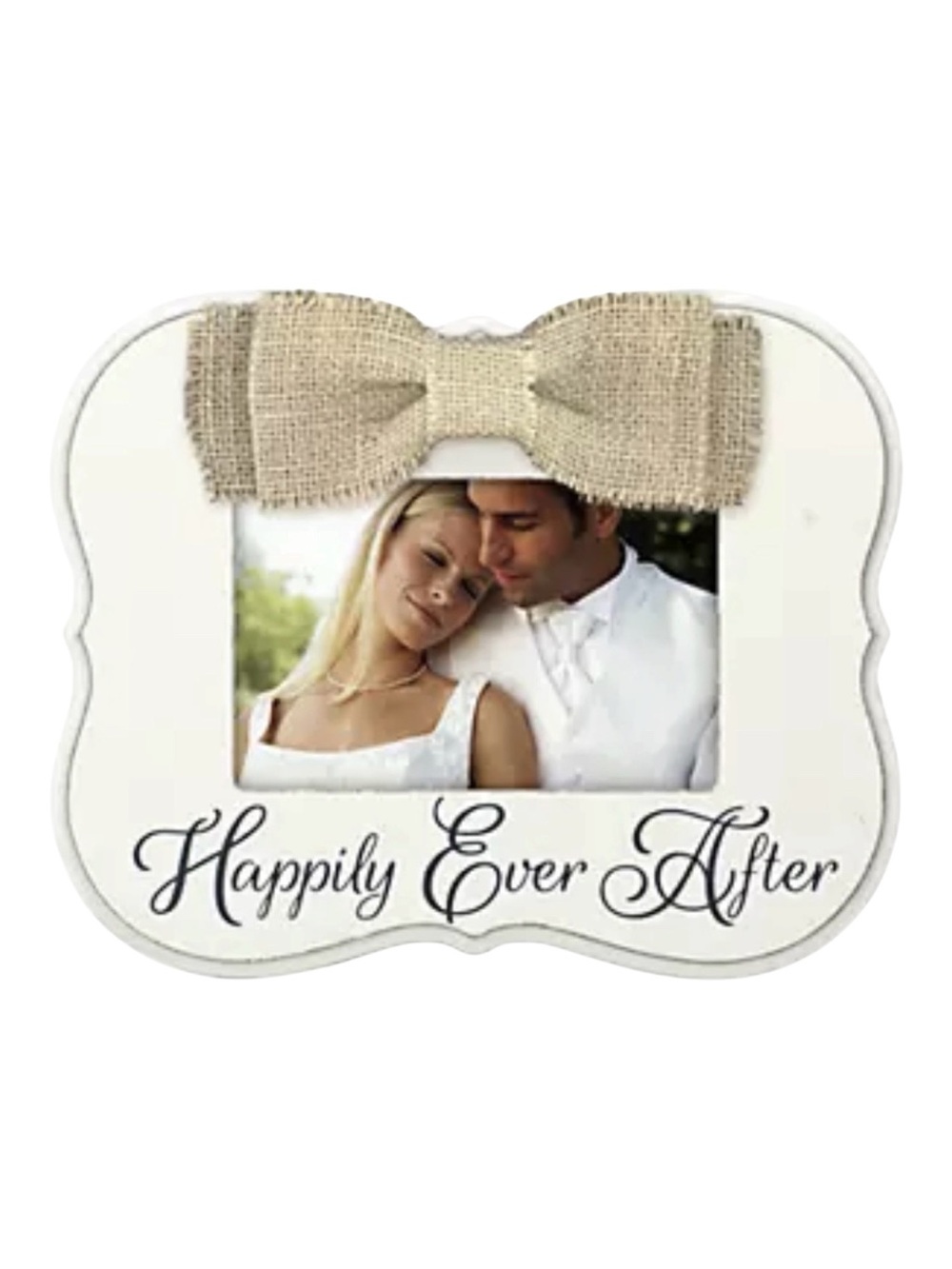 Malden White Frame with Burlap Bow - 'Happily Ever After'